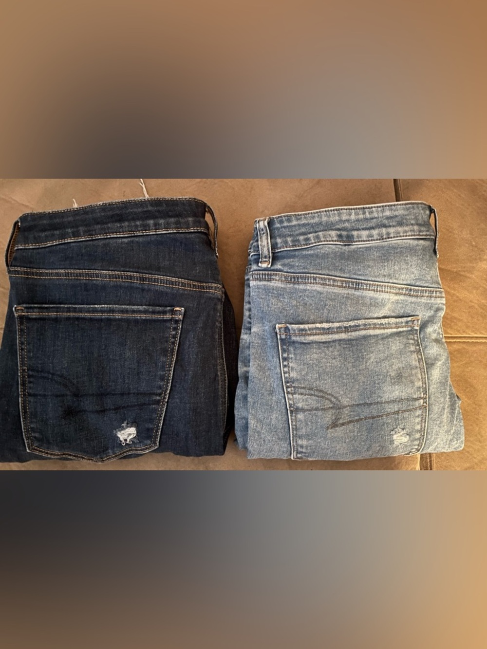 Bundle (2) -Distressed Women's Ripped Jeans - Light and Dark Blue American eagle